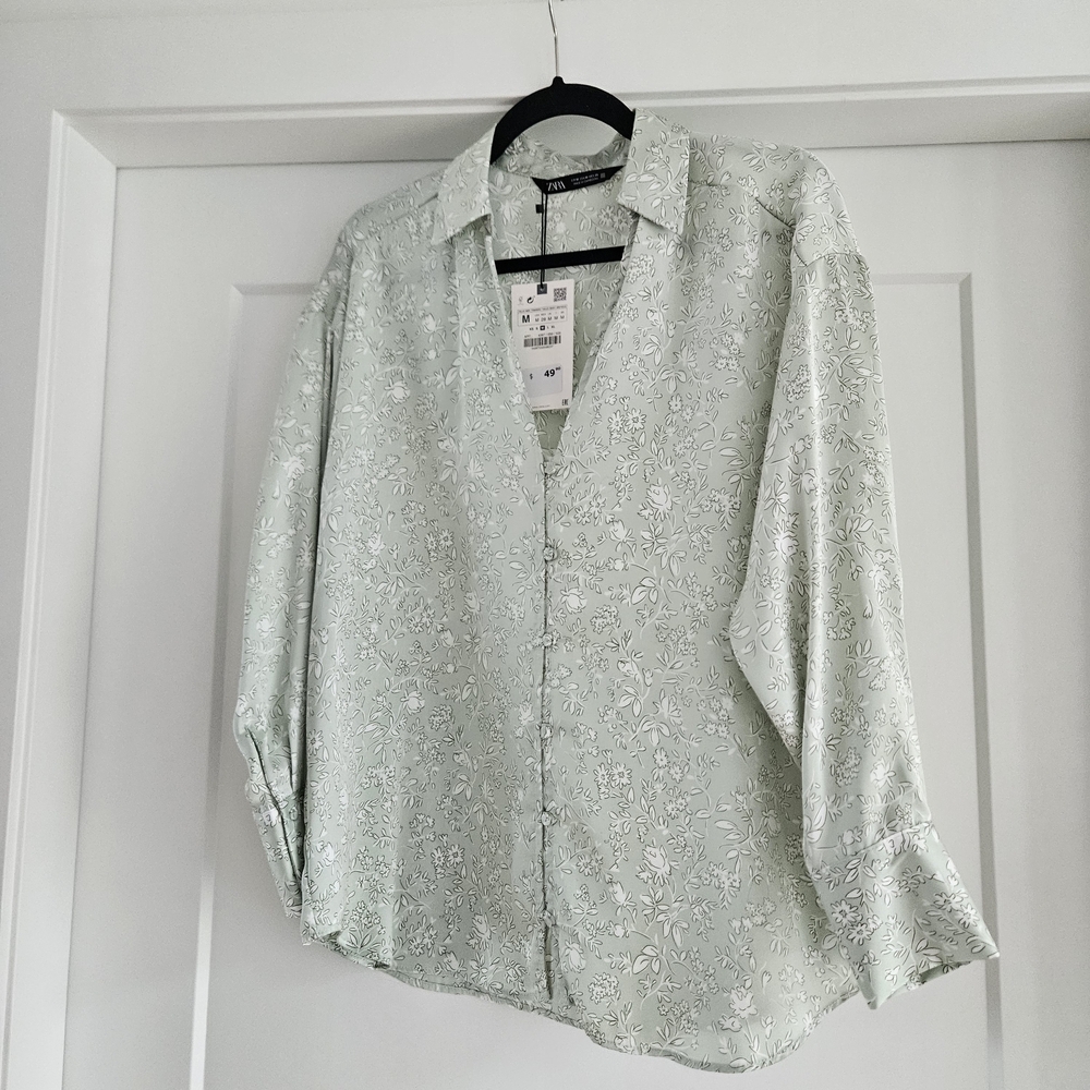 Zara Mint Green Floral Blouse - Picture 2 of 6